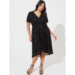 Torrid Mini Lace Wrap Dress Black Plus Size 3X